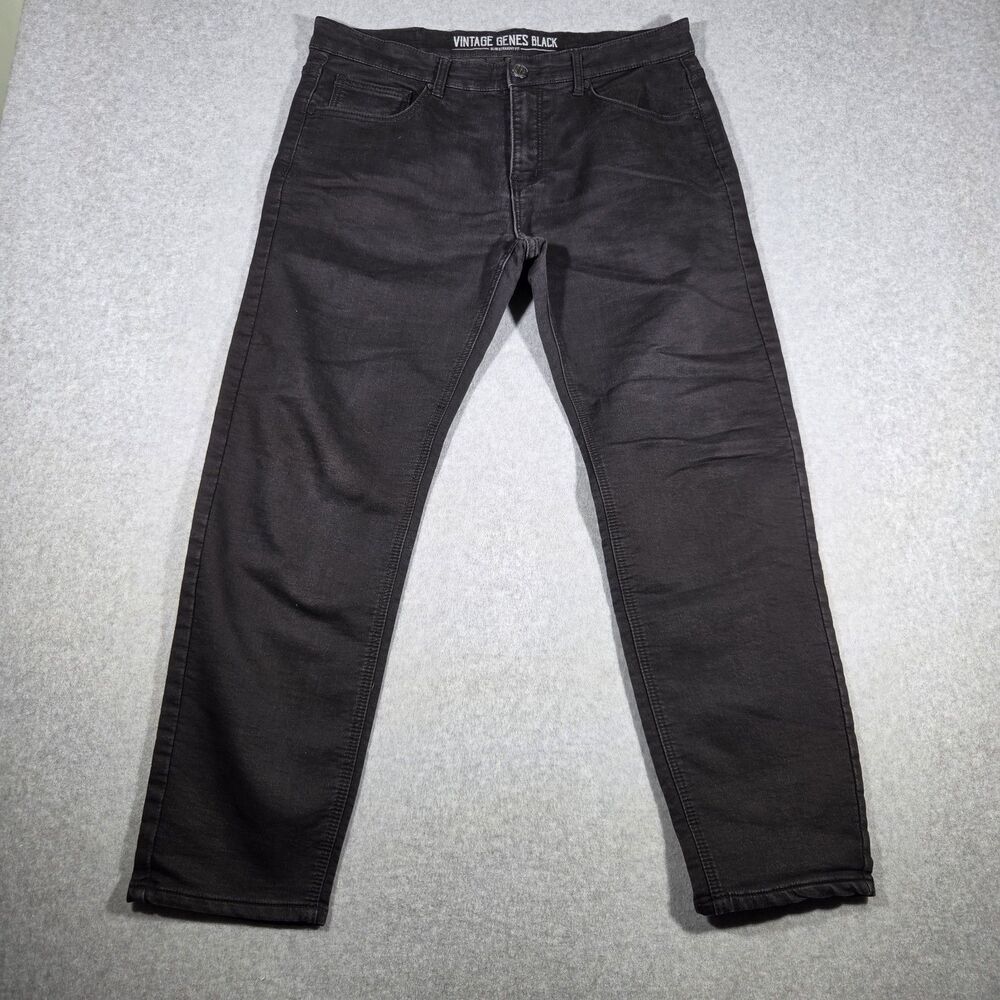 Vintage Genes Black Men's Slim Straight Fit Jeans Black Stretch Size 36x28.5